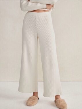 aerie Cream Ribbed Wide-Leg Knit Pants